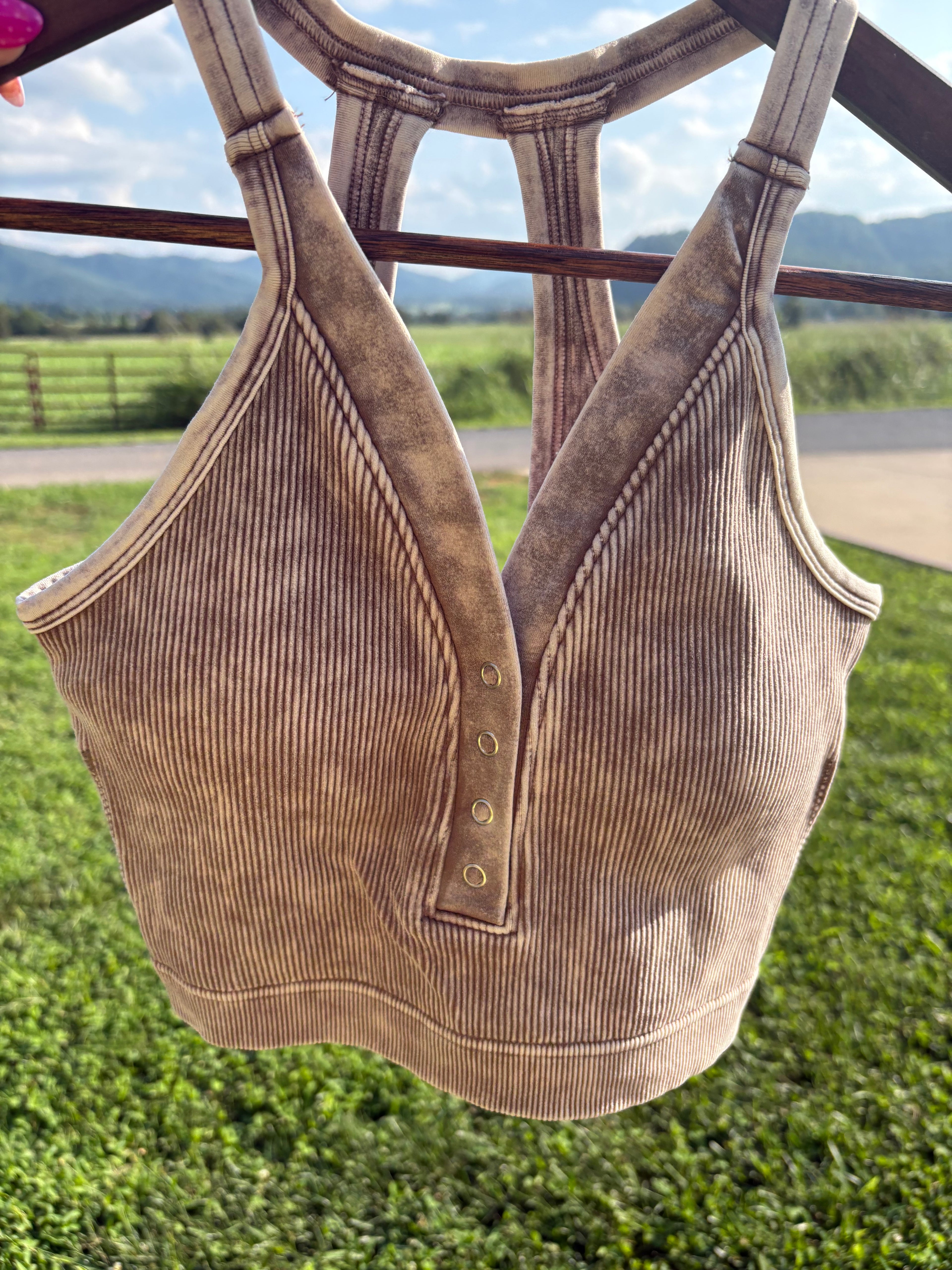 Mocha Seamless Button Tank Top