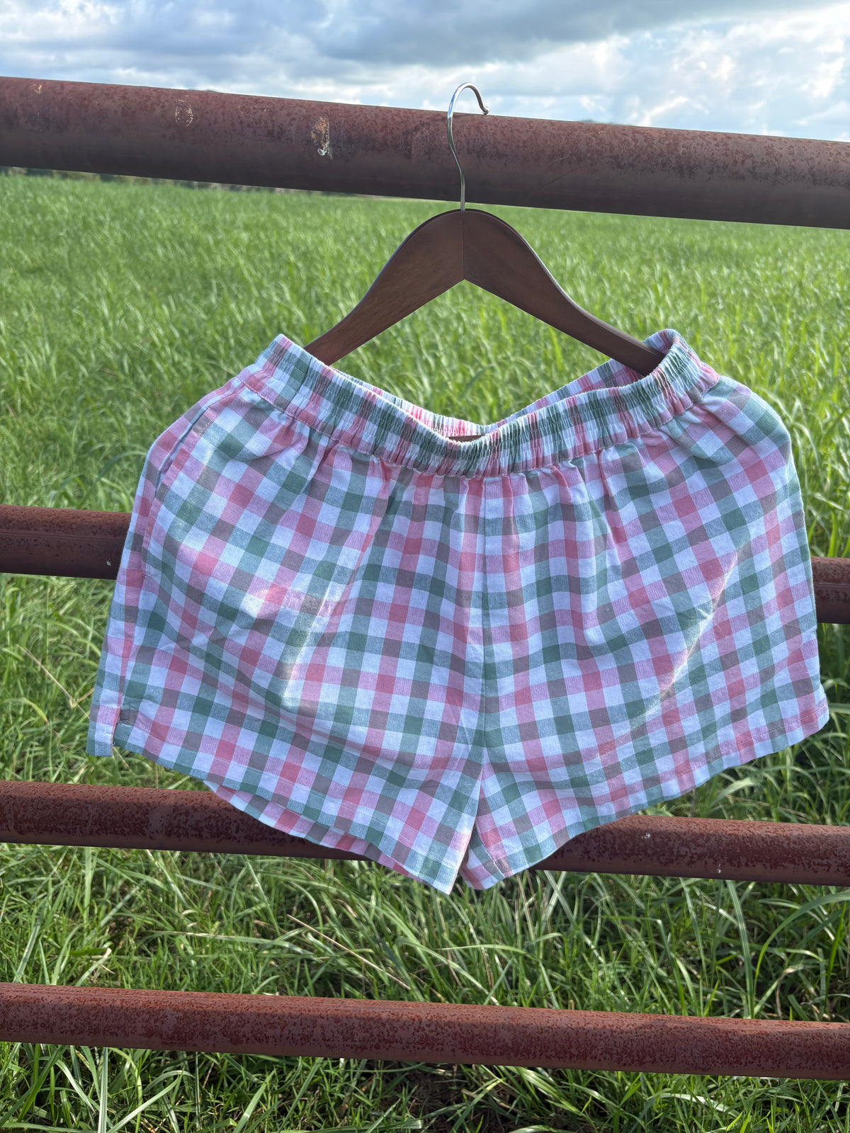 Sage and Pink Gingham Shorts