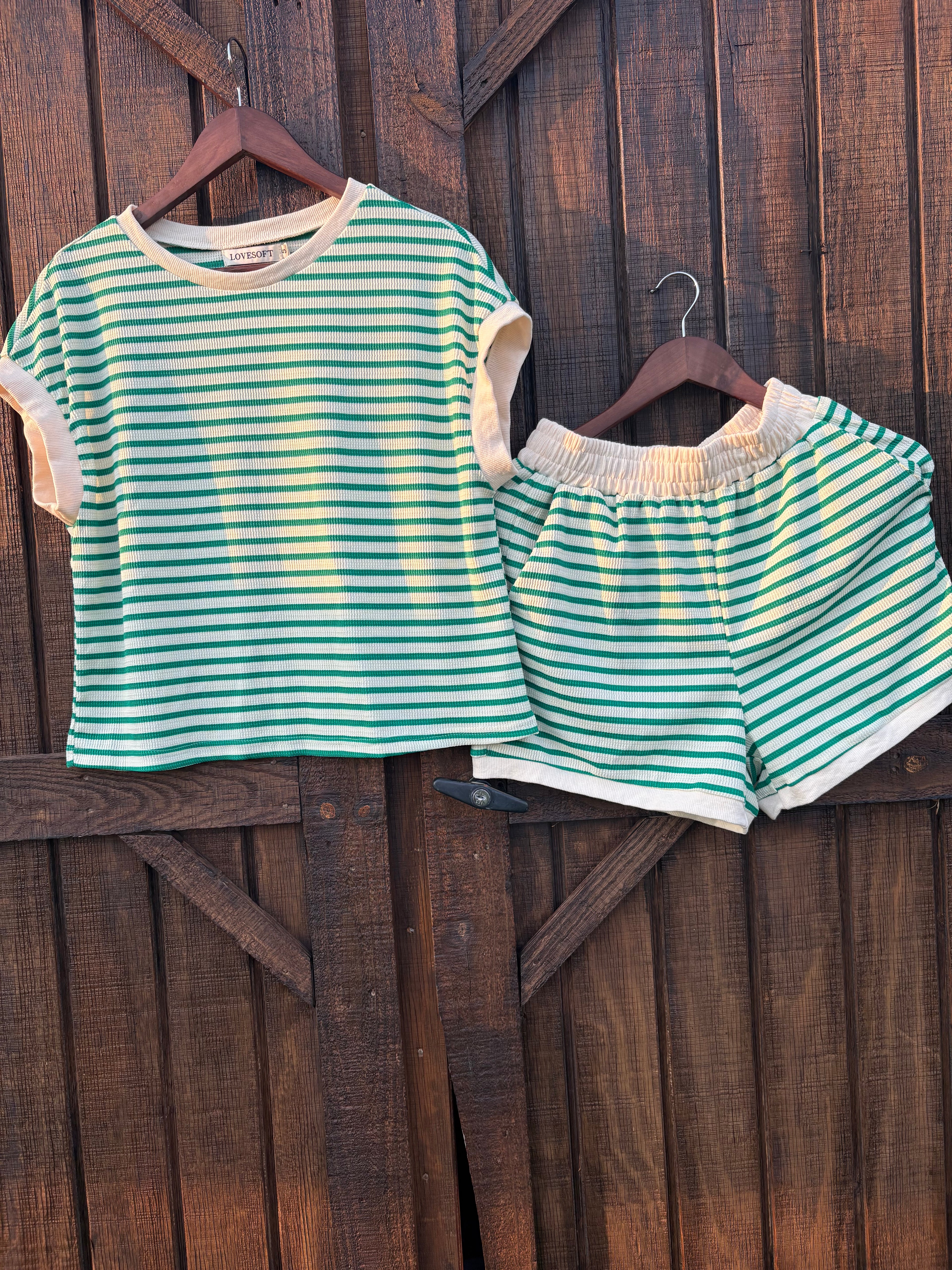 Green Striped Short Set