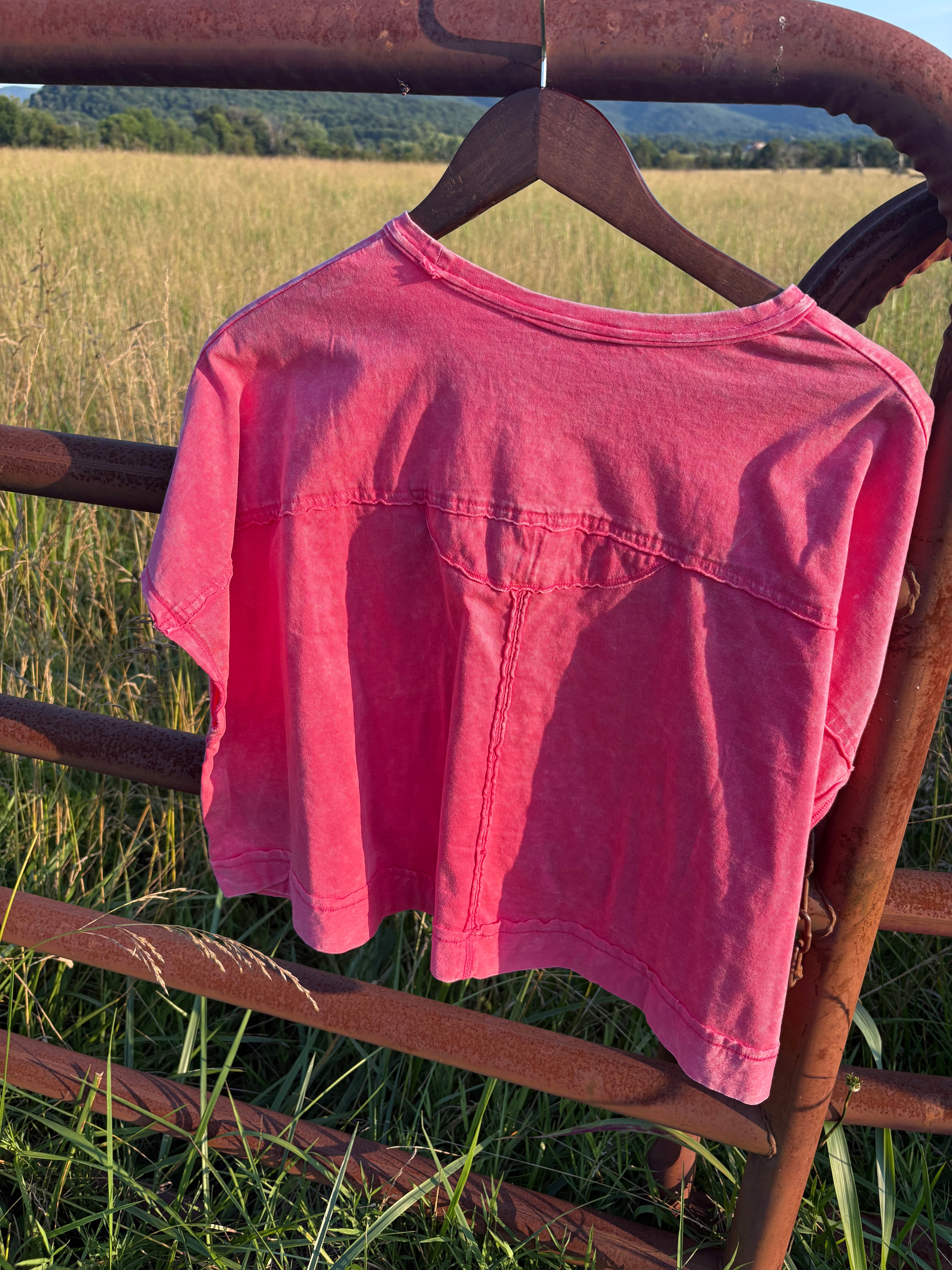 Fuchsia Acid Washed Oversized Top